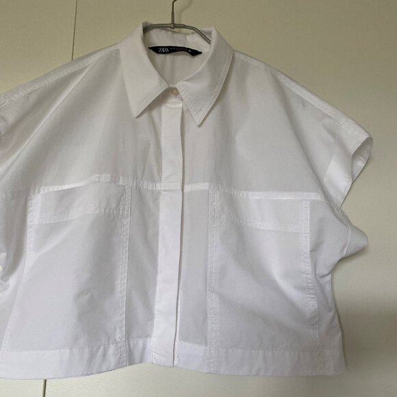 Blouse blanche manches courtes en popeline de type "Crop" - Picture 1 of 4
